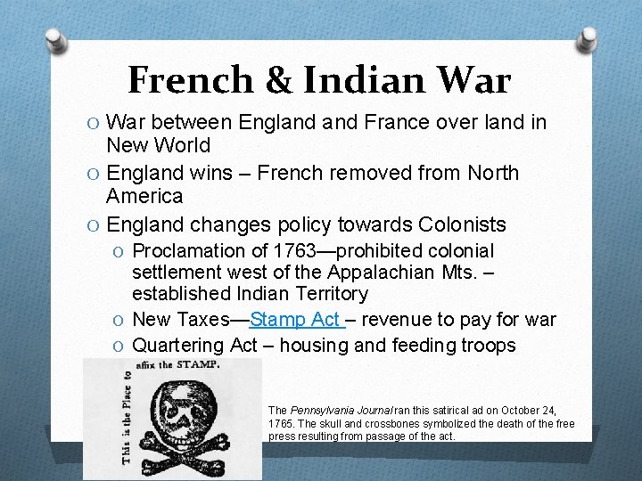 French & Indian War O War between England France over land in New World