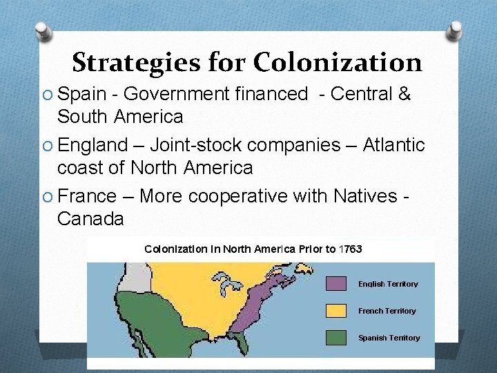 Strategies for Colonization O Spain - Government financed - Central & South America O