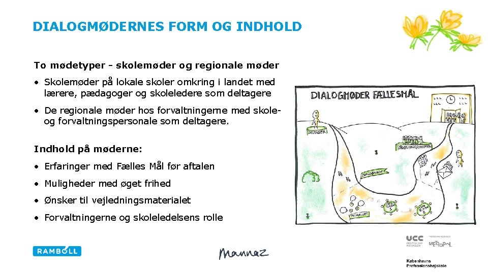 DIALOGMØDERNES FORM OG INDHOLD To mødetyper - skolemøder og regionale møder • Skolemøder på