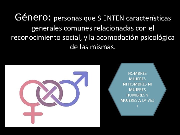 Género: personas que SIENTEN características generales comunes relacionadas con el reconocimiento social, y la