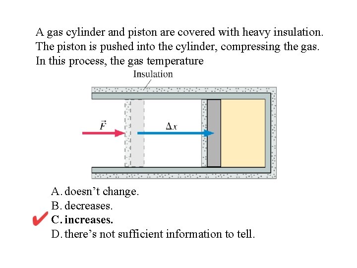 A gas cylinder and piston are covered with heavy insulation. The piston is pushed