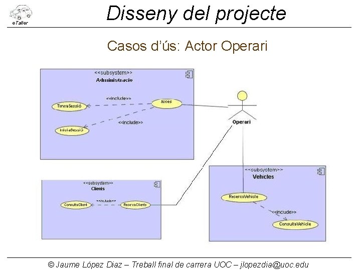 e. Taller Disseny del projecte Casos d’ús: Actor Operari © Jaume López Diaz –