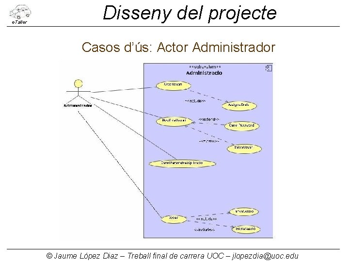 e. Taller Disseny del projecte Casos d’ús: Actor Administrador © Jaume López Diaz –