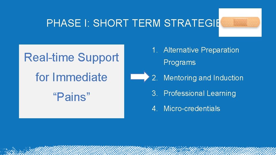 PHASE I: SHORT TERM STRATEGIES Real-time Support for Immediate “Pains” 1. Alternative Preparation Programs
