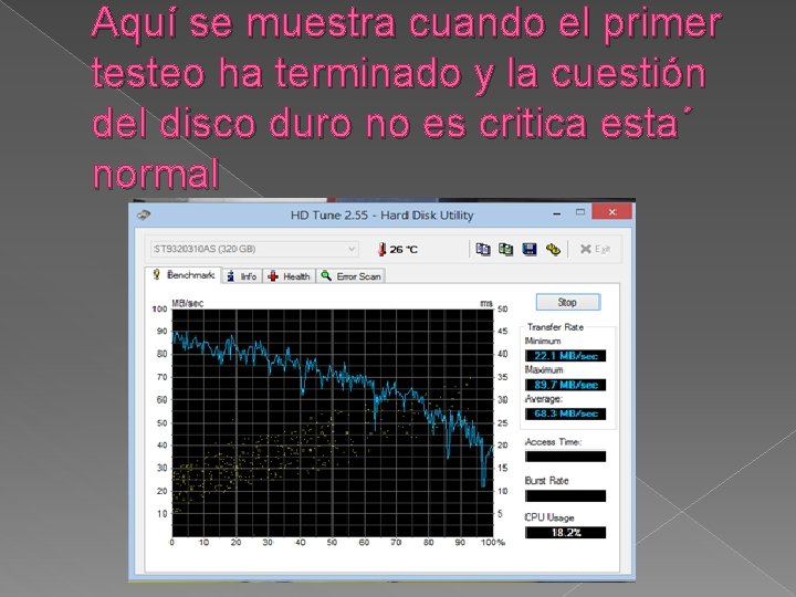 Aquí se muestra cuando el primer testeo ha terminado y la cuestión del disco