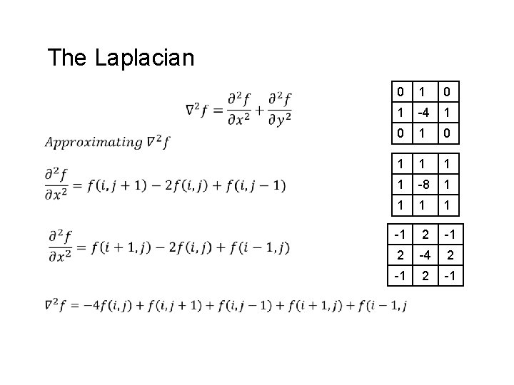 The Laplacian 0 1 -4 1 0 1 1 -8 1 1 -1 2