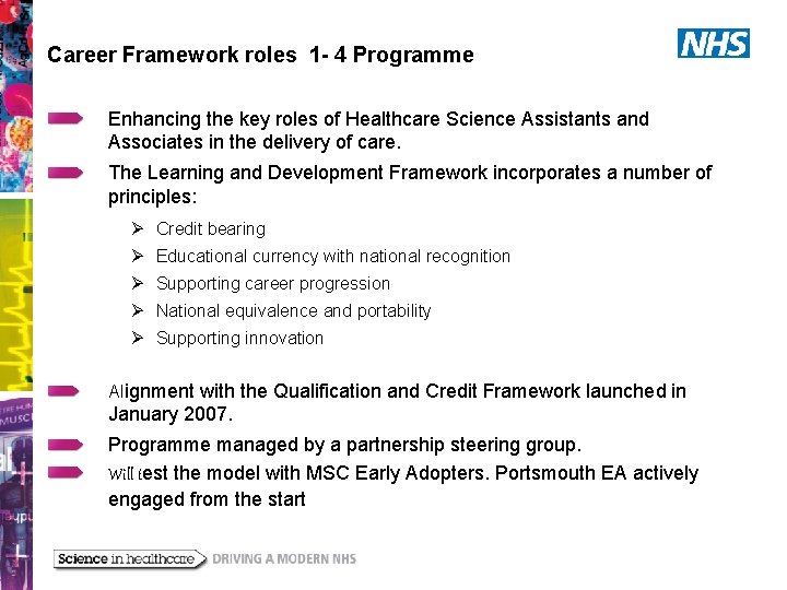 Career Framework roles 1 - 4 Programme Enhancing the key roles of Healthcare Science