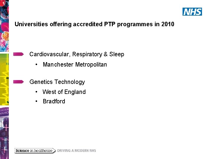 Universities offering accredited PTP programmes in 2010 Cardiovascular, Respiratory & Sleep • Manchester Metropolitan