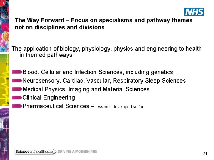 The Way Forward – Focus on specialisms and pathway themes not on disciplines and