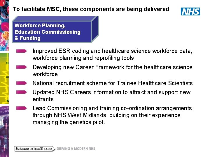 To facilitate MSC, these components are being delivered Workforce Planning, Education Commissioning & Funding