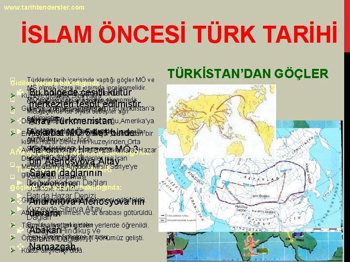 www. tarihtendersler. com İSLAM ÖNCESİ TÜRK TARİHİ q Türklerin tarih içerisinde yaptığı göçler MÖ