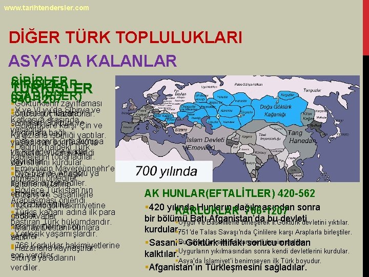 www. tarihtendersler. com DİĞER TÜRK TOPLULUKLARI ASYA’DA KALANLAR SİBİRLER KIRGIZLAR TÜRKİŞLER (SABİRLER) 840 -1207