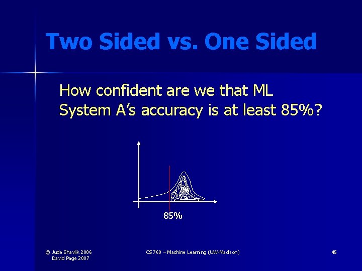 Two Sided vs. One Sided How confident are we that ML System A’s accuracy Two Sided vs. One Sided How confident are we that ML System A’s accuracy