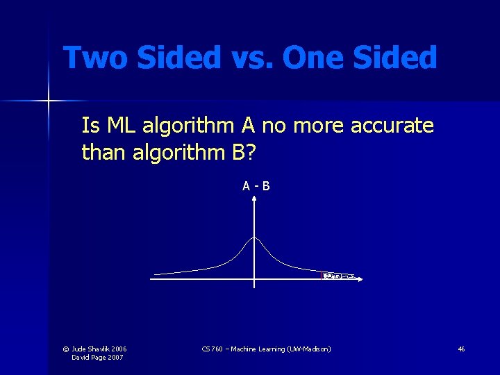Two Sided vs. One Sided Is ML algorithm A no more accurate than algorithm Two Sided vs. One Sided Is ML algorithm A no more accurate than algorithm