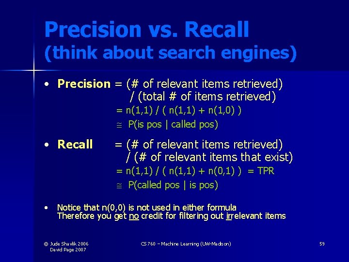 Precision vs. Recall (think about search engines) • Precision = (# of relevant items Precision vs. Recall (think about search engines) • Precision = (# of relevant items