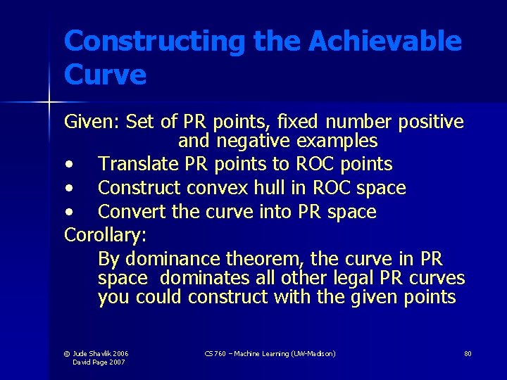 Constructing the Achievable Curve Given: Set of PR points, fixed number positive and negative Constructing the Achievable Curve Given: Set of PR points, fixed number positive and negative