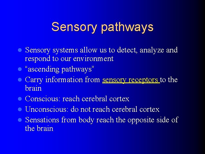 Sensory pathways l l l Sensory systems allow us to detect, analyze and respond