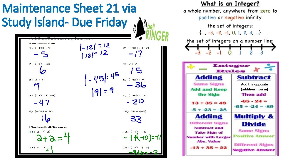 Maintenance Sheet 21 via Study Island- Due Friday 