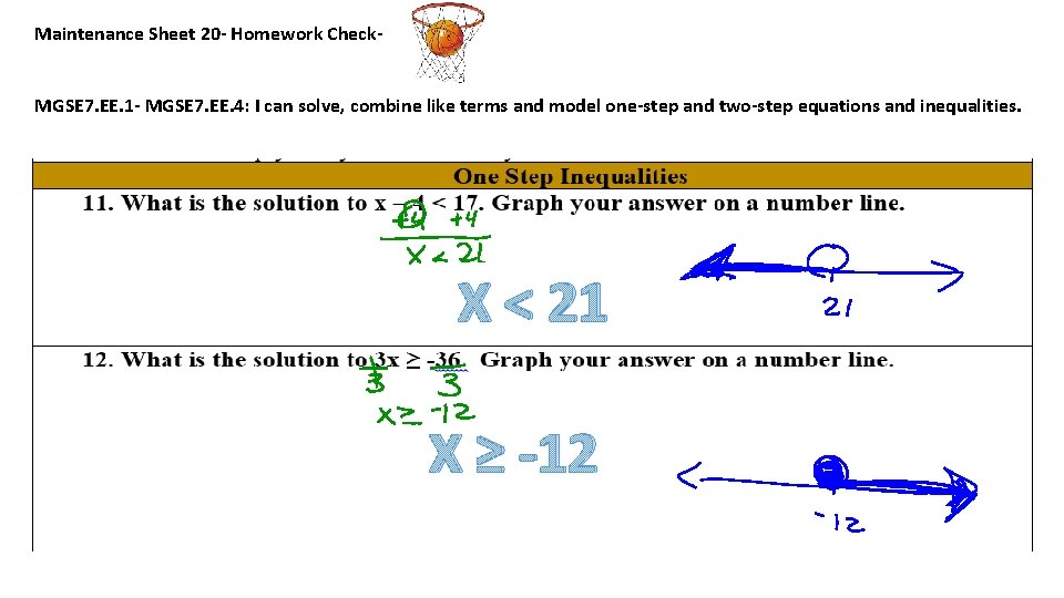 Maintenance Sheet 20 - Homework Check. MGSE 7. EE. 1 - MGSE 7. EE.