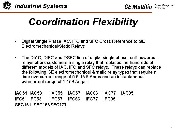 Industrial Systems Coordination Flexibility • Digital Single Phase IAC, IFC and SFC Cross Reference