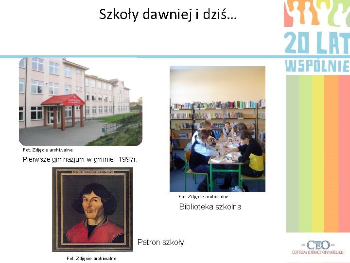 Szkoły dawniej i dziś… . Fot. Zdjęcie archiwalne Pierwsze gimnazjum w gminie 1997 r.