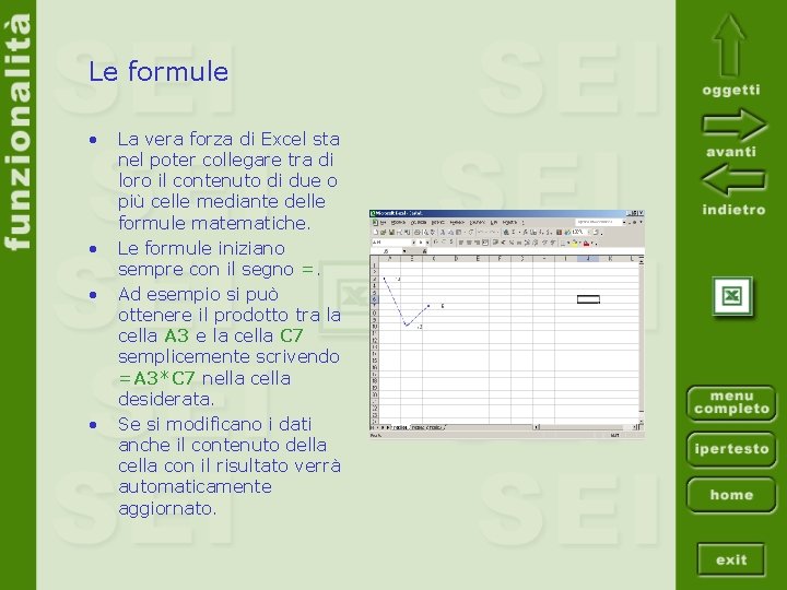 Le formule • • La vera forza di Excel sta nel poter collegare tra