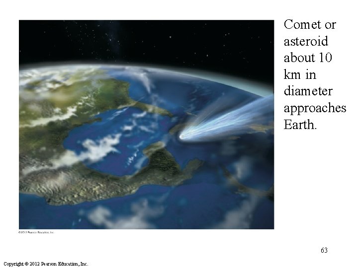 Comet or asteroid about 10 km in diameter approaches Earth. 63 Copyright © 2012