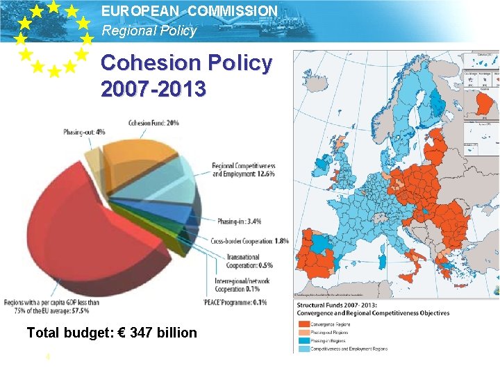 EUROPEAN COMMISSION Regional Policy Cohesion Policy 2007 -2013 Total budget: € 347 billion 4