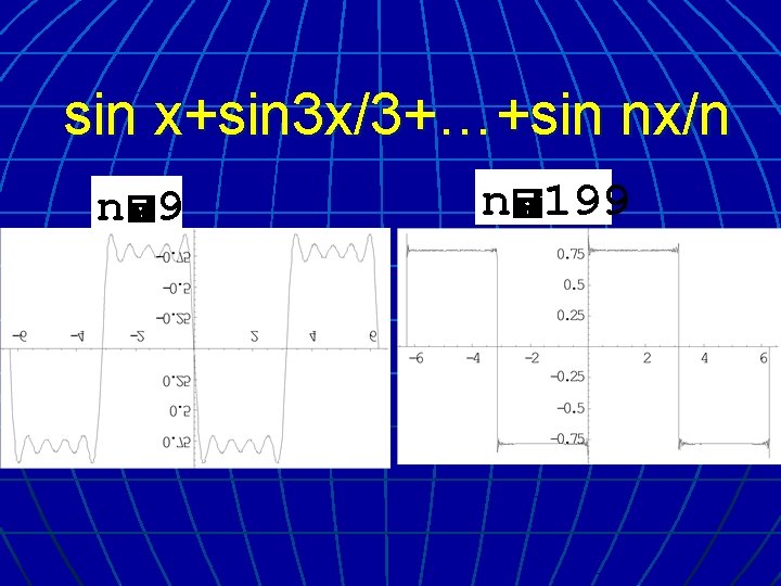 sin x+sin 3 x/3+…+sin nx/n n=9 n=199 