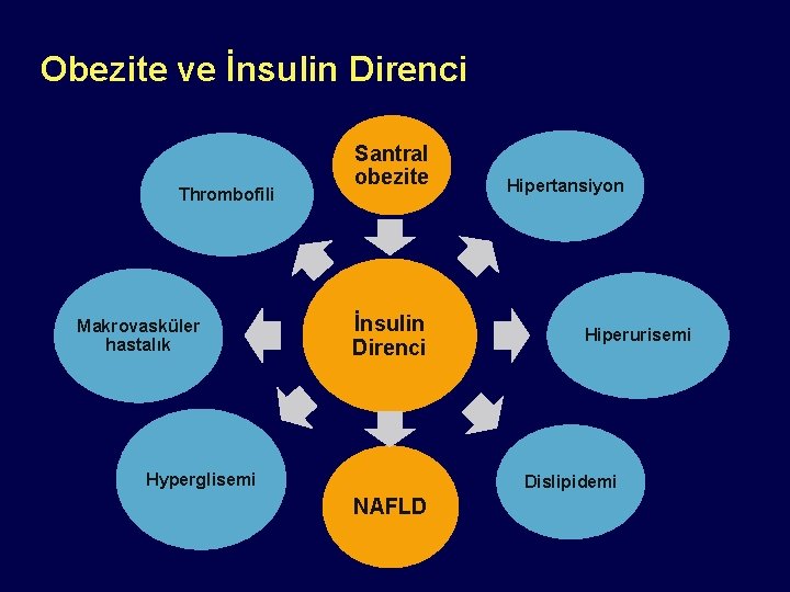 Obezite ve İnsulin Direnci Thrombofili Makrovasküler hastalık Santral obezite İnsulin Direnci Hyperglisemi Hipertansiyon Hiperurisemi