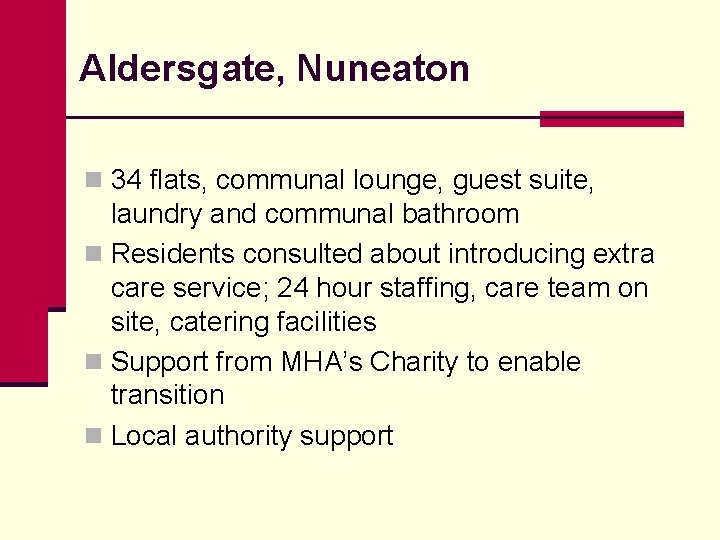 Aldersgate, Nuneaton n 34 flats, communal lounge, guest suite, laundry and communal bathroom n