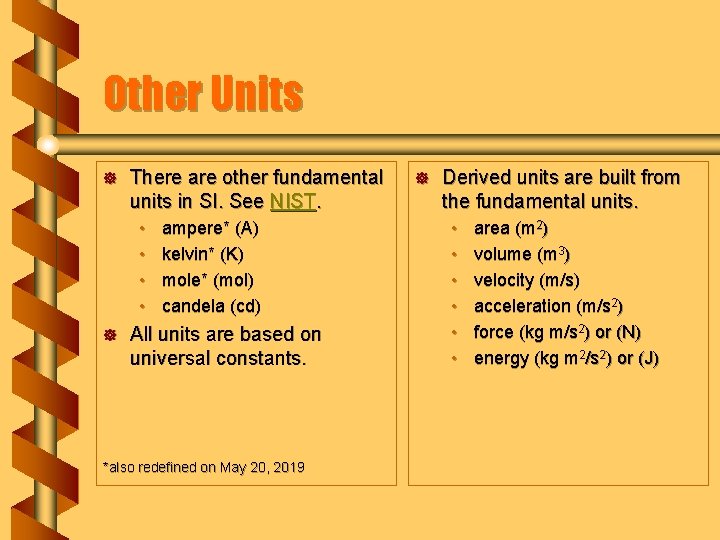 Other Units ] There are other fundamental units in SI. See NIST. • •