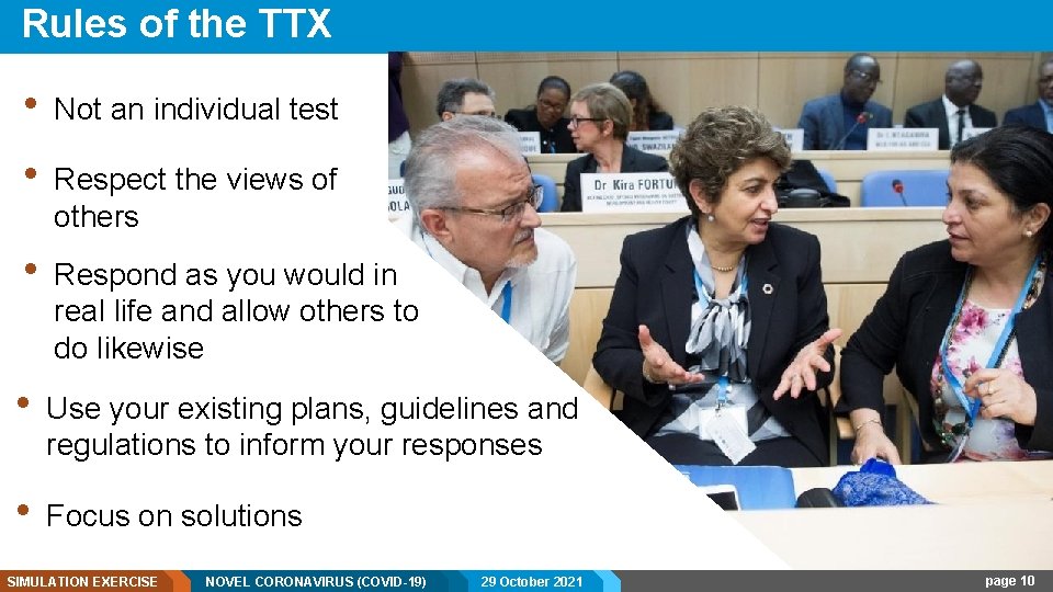 Rules of the TTX • Not an individual test • Respect the views of