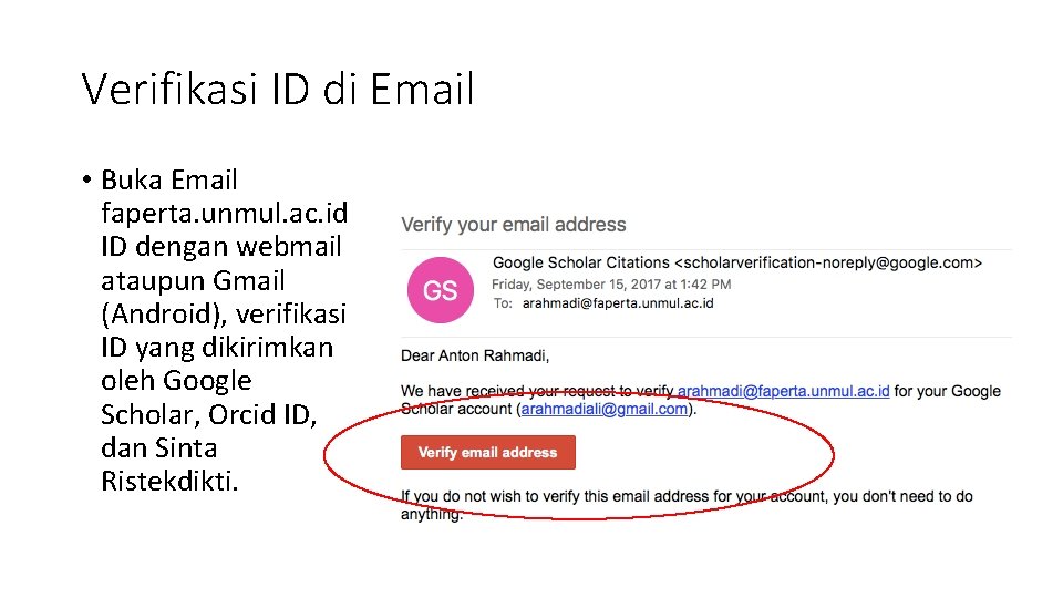 Verifikasi ID di Email • Buka Email faperta. unmul. ac. id ID dengan webmail