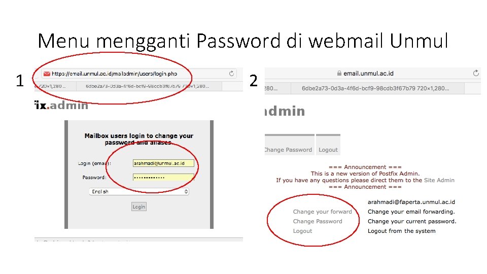 Menu mengganti Password di webmail Unmul 1 2 