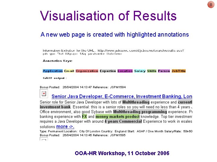 8 Visualisation of Results A new web page is created with highlighted annotations OOA-HR