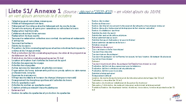 Liste S 1/ Annexe 1 (Source : décret n° 2020 -810) – en violet