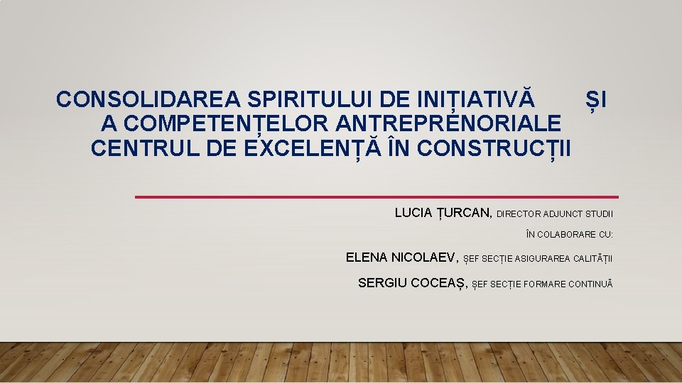 CONSOLIDAREA SPIRITULUI DE INIȚIATIVĂ ȘI A COMPETENȚELOR ANTREPRENORIALE CENTRUL DE EXCELENȚĂ ÎN CONSTRUCȚII LUCIA