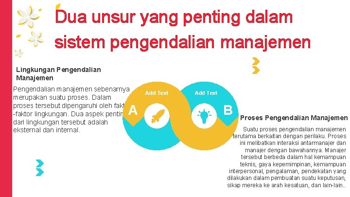 Dua unsur yang penting dalam sistem pengendalian manajemen Lingkungan Pengendalian Manajemen Pengendalian manajemen sebenarnya