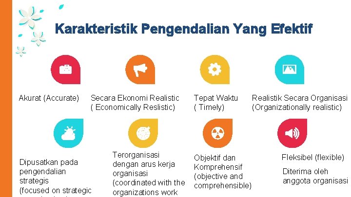 Karakteristik Pengendalian Yang Efektif Akurat (Accurate) Secara Ekonomi Realistic ( Economically Reslistic) Dipusatkan pada