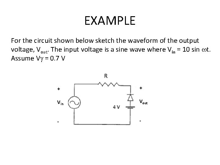 EXAMPLE For the circuit shown below sketch the waveform of the output voltage, Vout.