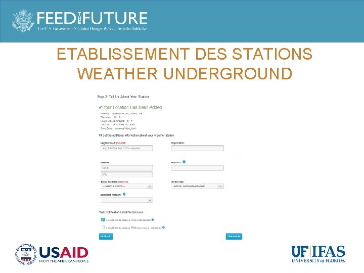 ETABLISSEMENT DES STATIONS WEATHER UNDERGROUND 