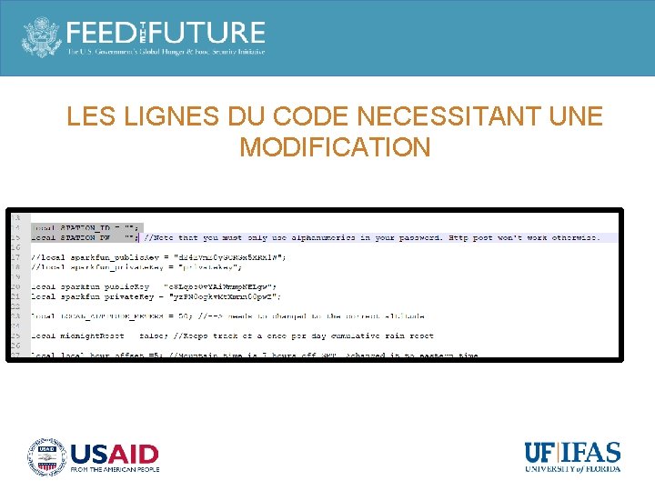 LES LIGNES DU CODE NECESSITANT UNE MODIFICATION 