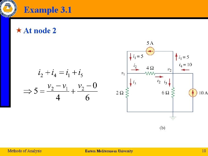 Example 3. 1 « At node 2 Methods of Analysis Eastern Mediterranean University 10