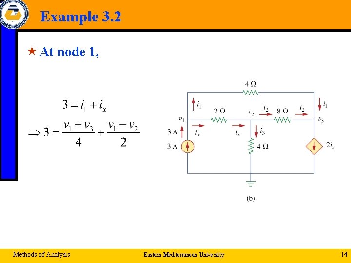 Example 3. 2 « At node 1, Methods of Analysis Eastern Mediterranean University 14