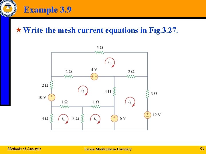 Example 3. 9 « Write the mesh current equations in Fig. 3. 27. Methods
