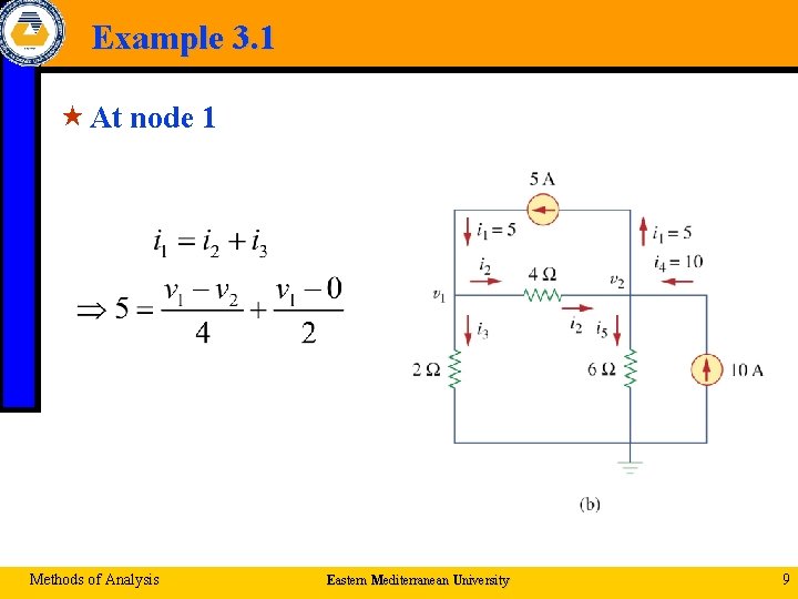 Example 3. 1 « At node 1 Methods of Analysis Eastern Mediterranean University 9