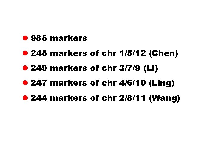 l 985 markers l 245 markers of chr 1/5/12 (Chen) l 249 markers of l 985 markers l 245 markers of chr 1/5/12 (Chen) l 249 markers of