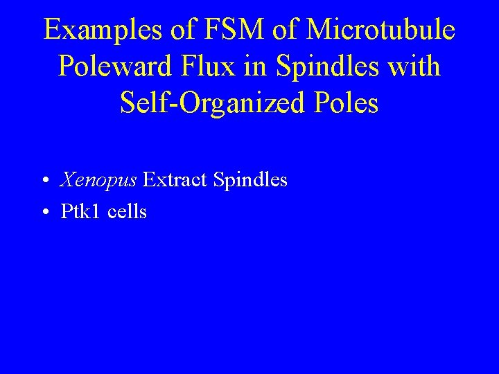 Examples of FSM of Microtubule Poleward Flux in Spindles with Self-Organized Poles • Xenopus