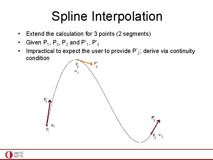 Spline Interpolation • Extend the calculation for 3 points (2 segments) • Given P